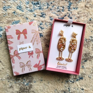 Boutique Piper K Champagne Flute Earrings Celebration Party Bridal Bachelorette